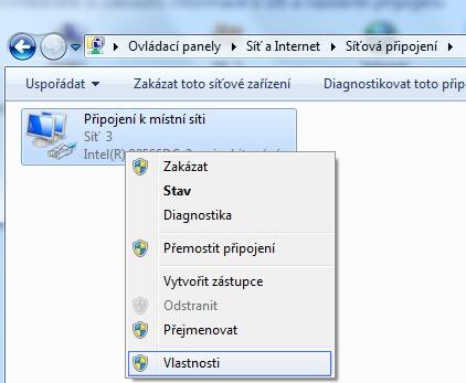 Připojení k místní síti - Vlastnosti