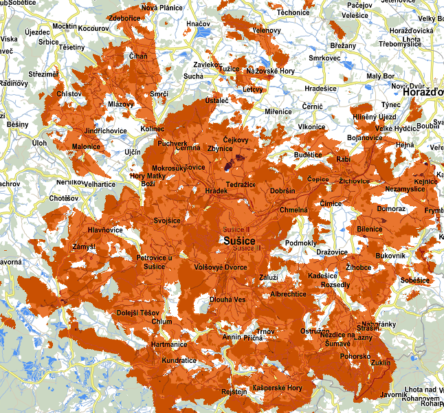 Připojení k internetu - mapa pokrytí Připojení k internetu - mapa pokrytí